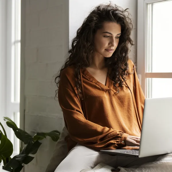 Medium Shot Woman Working Laptop