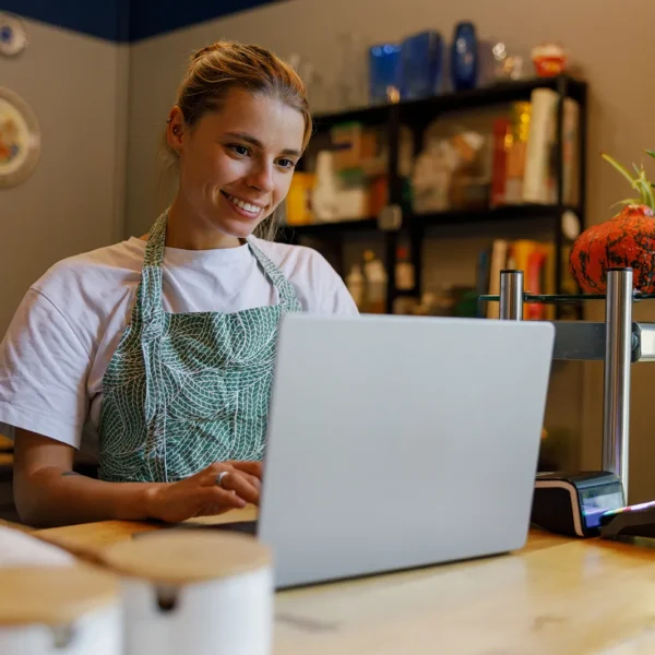 Skilled Barista Works Laptop Cozy Coffee Shop Lovely Afternoon